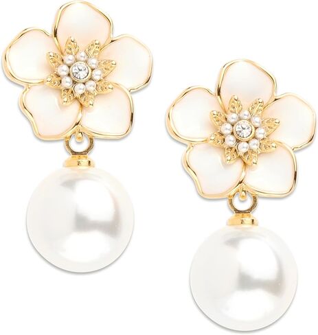 JeanBeau Large Dangle Pearl Earrings with Rhinestone Cubic Zirconia Chain - 14k Gold plated Brass, Synthetic Faux Pearl – Sparkly Long Chain/C shaped Open Hoop Drop Dangle Earrings for Women in Saudi Arabia