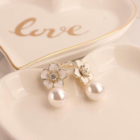 JeanBeau Large Dangle Pearl Earrings with Rhinestone Cubic Zirconia Chain - 14k Gold plated Brass, Synthetic Faux Pearl – Sparkly Long Chain/C shaped Open Hoop Drop Dangle Earrings for Women in Saudi Arabia