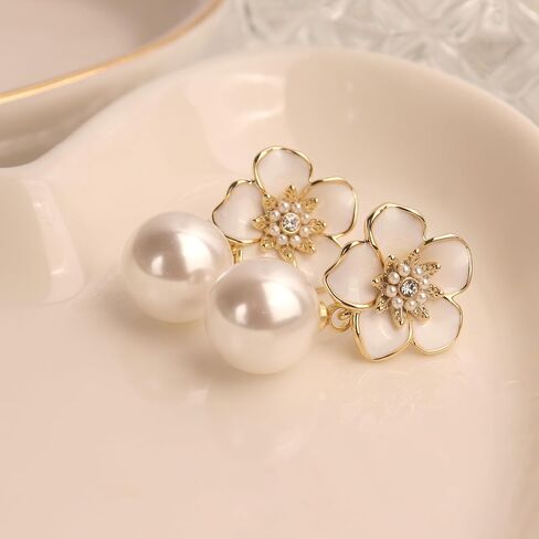 JeanBeau Large Dangle Pearl Earrings with Rhinestone Cubic Zirconia Chain - 14k Gold plated Brass, Synthetic Faux Pearl – Sparkly Long Chain/C shaped Open Hoop Drop Dangle Earrings for Women in Saudi Arabia