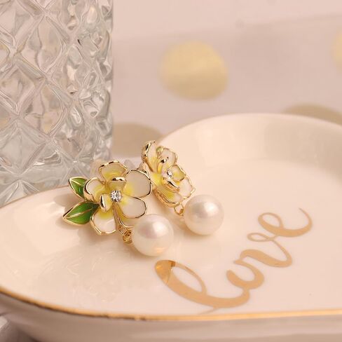 JeanBeau Large Dangle Pearl Earrings with Rhinestone Cubic Zirconia Chain - 14k Gold plated Brass, Synthetic Faux Pearl – Sparkly Long Chain/C shaped Open Hoop Drop Dangle Earrings for Women in Kuwait