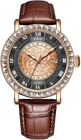 Unisex Simple Waterproof Romana Numerals Leather Band Rhinestone Bracelet Round Dial with Calendar Analog Quartz Wrist Watches Couple Watches in Saudi Arabia