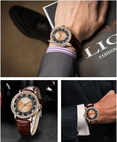 Unisex Simple Waterproof Romana Numerals Leather Band Rhinestone Bracelet Round Dial with Calendar Analog Quartz Wrist Watches Couple Watches in Saudi Arabia