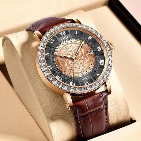 Unisex Simple Waterproof Romana Numerals Leather Band Rhinestone Bracelet Round Dial with Calendar Analog Quartz Wrist Watches Couple Watches in Saudi Arabia