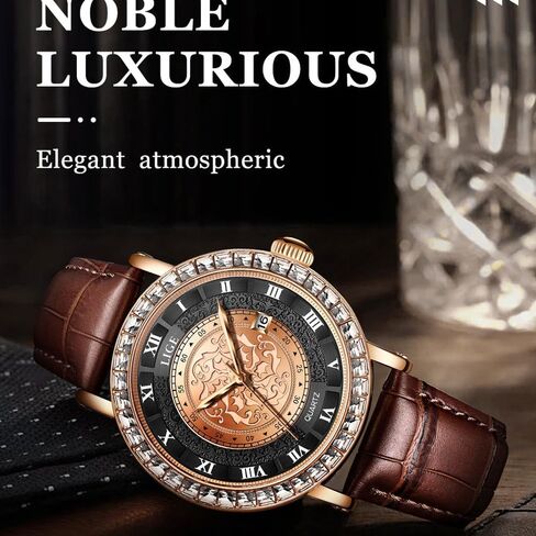 Unisex Simple Waterproof Romana Numerals Leather Band Rhinestone Bracelet Round Dial with Calendar Analog Quartz Wrist Watches Couple Watches in Saudi Arabia