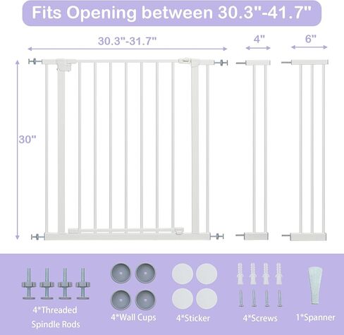 30.3"-41.7" Baby Gate for Stairs, Easy to Install Dog Gate,Auto Close Retractable Baby Gates,Pressure Mounted Baby Gate,for Pet Gate at Doorways,Sturdy Baby Gate for Stairs,30" Tall, White in Saudi Arabia