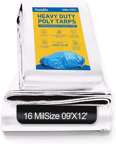 FoundGo 6′X 8′Heavy Duty Tarps 16mil, Super Thick Tarp Cover Waterproof Poly Tarpaulin with Grommets UV Resistant for Canopy, Roof Tent, Boat, Patio, RV, Pool or Camping（white） in Saudi Arabia