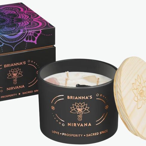 Crystal Manifestation Candle, Attract Love & Abundance | Rose Quartz | Clear Quartz | Obsidian | 3 Cotton Wicks | Meditation Candle | Healing Crystal Candle | Candles with Crystals Inside in Saudi Arabia