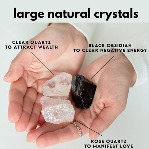 Crystal Manifestation Candle, Attract Love & Abundance | Rose Quartz | Clear Quartz | Obsidian | 3 Cotton Wicks | Meditation Candle | Healing Crystal Candle | Candles with Crystals Inside in Saudi Arabia