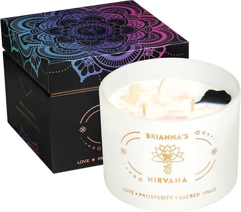 Crystal Manifestation Candle, Attract Love & Abundance | Rose Quartz | Clear Quartz | Obsidian | 3 Cotton Wicks | Meditation Candle | Healing Crystal Candle | Candles with Crystals Inside in Saudi Arabia