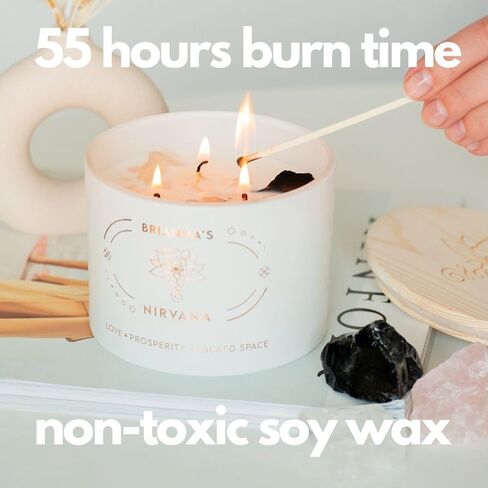 Crystal Manifestation Candle, Attract Love & Abundance | Rose Quartz | Clear Quartz | Obsidian | 3 Cotton Wicks | Meditation Candle | Healing Crystal Candle | Candles with Crystals Inside in Saudi Arabia