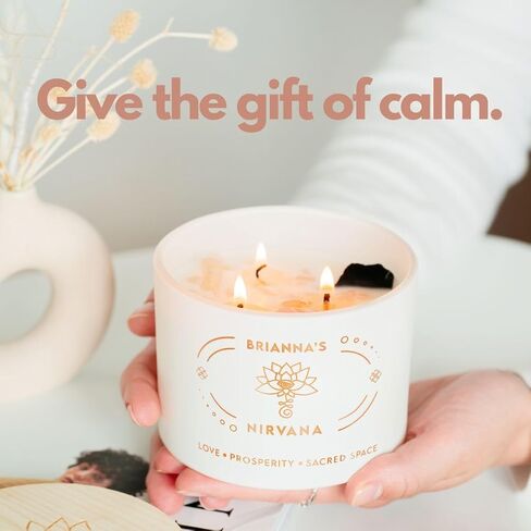 Crystal Manifestation Candle, Attract Love & Abundance | Rose Quartz | Clear Quartz | Obsidian | 3 Cotton Wicks | Meditation Candle | Healing Crystal Candle | Candles with Crystals Inside in Saudi Arabia