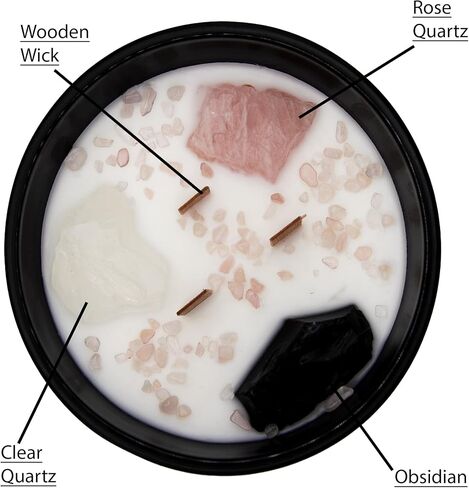 Crystal Manifestation Candle, Attract Love & Abundance | Rose Quartz | Clear Quartz | Obsidian | 3 Cotton Wicks | Meditation Candle | Healing Crystal Candle | Candles with Crystals Inside in Saudi Arabia