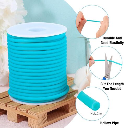 Beadthoven 2mm Hollow Pipe Rubber Tube Cords, 54.68Yards Barber Cord for Knitting Stitch Holder, Tubing Rubber Cord with Spool for Bracelet Jewelry Making DIY Crafts 1mm Hole - White in Saudi Arabia
