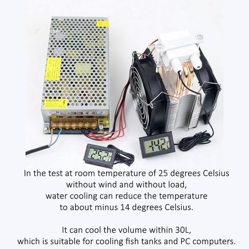 طقم مبرد تبريد أشباه الموصلات 60 وات 12 فولت، مبرد بلتييه TEC1-12706 DIY مع مروحة تبريد مزدوجة + مضخة وأنبوب غاطسة 12 فولت 3 وات + محرك إمداد طاقة بمفتاح 12 فولت 10 أمبير + مقياس حرارة مع مسبار in Kuwait