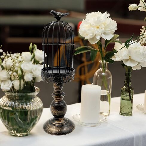 Retro Shabby Candle Holder, Bird Cage Decor,Decorative Birdcage Candle Holder Vintage Metal Candlestick for Wedding,Party Vintage Gothic Decor,Victoriana Decor,Home Decor White 11.8 Inch in Saudi Arabia