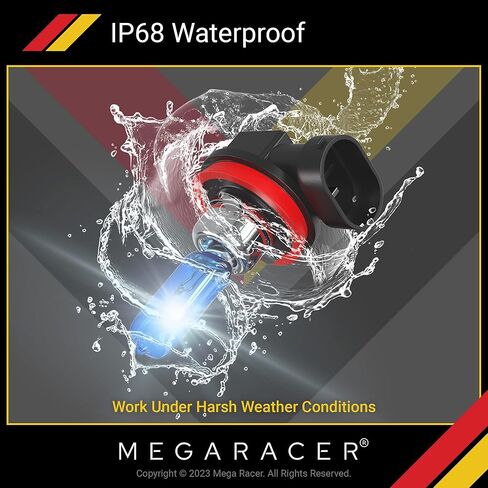 مصابيح الهالوجين الأمامية فائقة السطوع H9 من ميجا ريسر - 5000 كلفن أبيض فائق، 12 فولت 55 وات، غاز زينون، قاعدة PGJ16-5، استبدال المصابيح الأمامية ذات الشعاع العالي للسيارات، عبوة من قطعتين in Kuwait