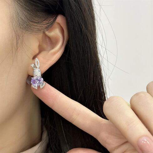 حجر الراين أرنب أقراط للنساء الفتيات هيبوالرجينيك لطيف كريستال جوهرة الأرنب الحيوان الحيوانات الأليفة الغضروف بعد لذيذ عيد ميلاد عيد الفصح عطلة مجوهرات هدايا لابنة ابنة in Kuwait