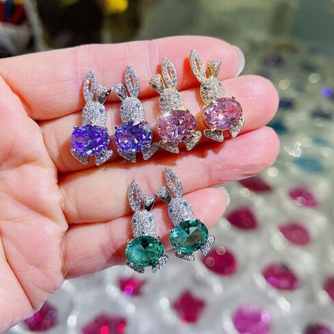 حجر الراين أرنب أقراط للنساء الفتيات هيبوالرجينيك لطيف كريستال جوهرة الأرنب الحيوان الحيوانات الأليفة الغضروف بعد لذيذ عيد ميلاد عيد الفصح عطلة مجوهرات هدايا لابنة ابنة in Kuwait