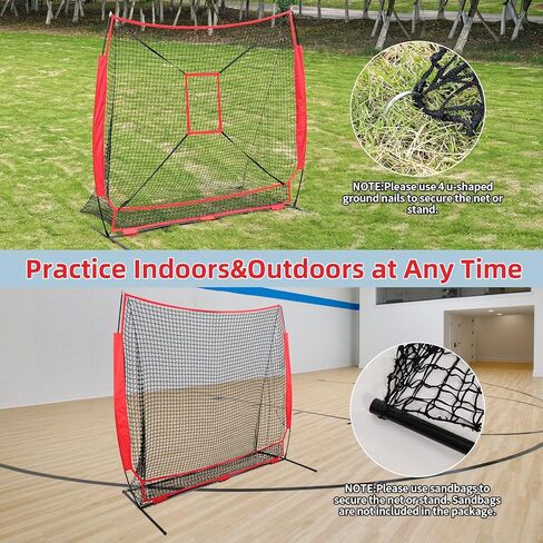 Baseball Net - 7x7 ft Baseball Nets for Batting with Large Ball Collection System, Baseball&Softball Hitting Net, 2 Strike Zone&Carry Bag, Baseball Training Equipment for Pitching Batting in Saudi Arabia