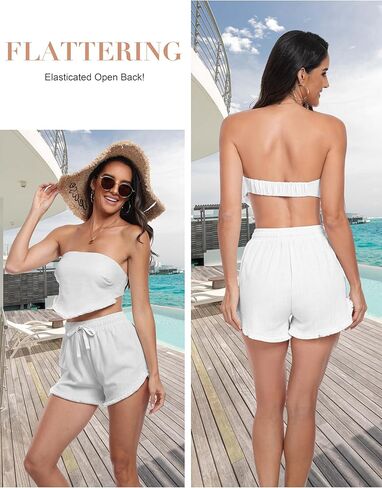 ملابس نسائية صيفية مثيرة مكونة من قطعتين من Famulily قطع علوية قصيرة بدون ظهر وسروال قصير من الكتان طقم إجازة من قطعتين in Kuwait