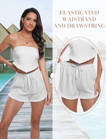ملابس نسائية صيفية مثيرة مكونة من قطعتين من Famulily قطع علوية قصيرة بدون ظهر وسروال قصير من الكتان طقم إجازة من قطعتين in Kuwait