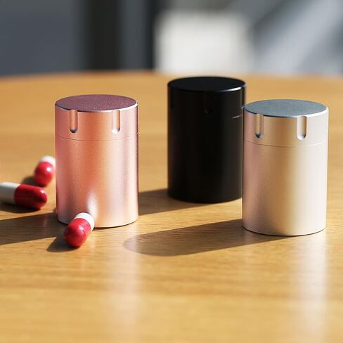 Portable Metal Small Pill Case, Aluminium Alloy Round Pill Box for Travel, Waterproof Pill Box Organizer, Pocket Daliy Pill Holder Pill Container for Medicine Vitamin Fish Oils (Black) in Kuwait