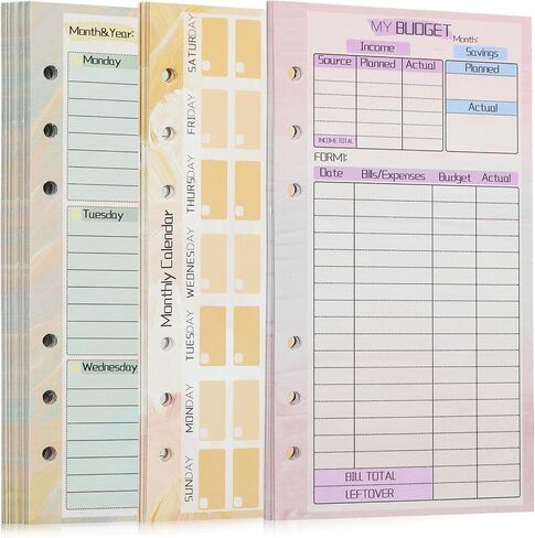 A6 Budget Planner Refill, 82 Sheet [2024] Colorful Weekly Monthly Planner Calendar Inserts 6 Hole Expense Budget for A6 Binder Cover, Money Envelopes Organizer for Wallet, Cash Saving in Saudi Arabia