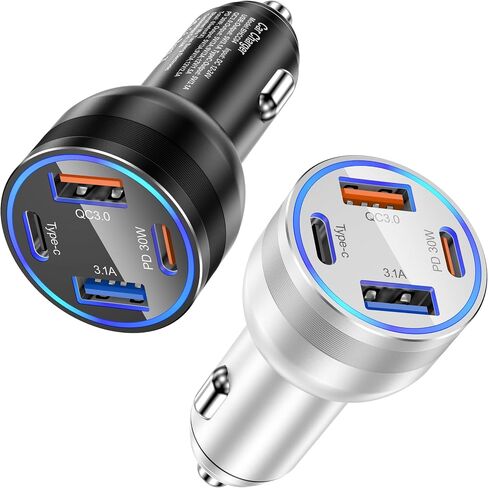 USB C Car Charger, Agtray 4-Port 65W PD/QC Fast Charging Car Charger Dual USB-C & USB-A Cigarette Lighter Type C Power Adapter Compatible for iPhone 15 14 13 12, iPad, Galaxy S24 S23 S22 (2Pack,Black) in Saudi Arabia