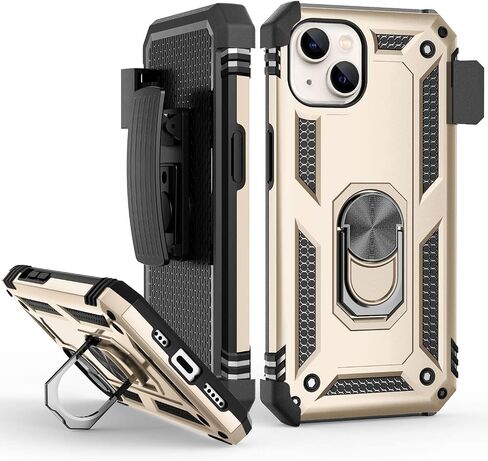TILL for iPhone 13 Pro Max Full Coverage Heavy Duty Shockproof Phone Case Cover Built in Rotable Magnetic Ring Holder Kickstand with Holster Belt Swivel Clip for iPhone 13 Pro Max [Black] in Saudi Arabia