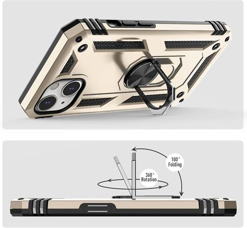 TILL for iPhone 13 Pro Max Full Coverage Heavy Duty Shockproof Phone Case Cover Built in Rotable Magnetic Ring Holder Kickstand with Holster Belt Swivel Clip for iPhone 13 Pro Max [Black] in Saudi Arabia