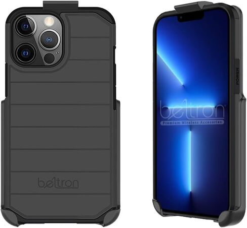 BELTRON Case with Belt Clip for iPhone 14 Pro, iPhone 13 Pro, Slim Full Protection Hybrid Case & Rotating Belt Clip Holster with Built in Kickstand, Scratch Resistant/Shock Absorption - Black in Saudi Arabia