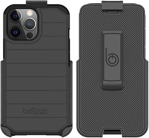 BELTRON Case with Belt Clip for iPhone 14 Pro, iPhone 13 Pro, Slim Full Protection Hybrid Case & Rotating Belt Clip Holster with Built in Kickstand, Scratch Resistant/Shock Absorption - Black in Saudi Arabia