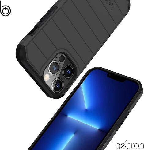 BELTRON Case with Belt Clip for iPhone 14 Pro, iPhone 13 Pro, Slim Full Protection Hybrid Case & Rotating Belt Clip Holster with Built in Kickstand, Scratch Resistant/Shock Absorption - Black in Saudi Arabia