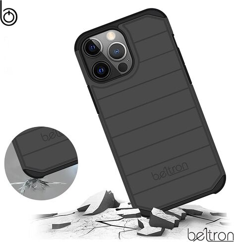 BELTRON Case with Belt Clip for iPhone 14 Pro, iPhone 13 Pro, Slim Full Protection Hybrid Case & Rotating Belt Clip Holster with Built in Kickstand, Scratch Resistant/Shock Absorption - Black in Saudi Arabia