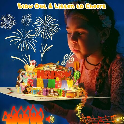 3D Musical Birthday Cards with Lights & Blowable Candle, Pet Dog Theme Funny Birthday Greeting Card, Dog Mom or Dad Bday Popup Cards for Husband Wife Friend and Every Dog Lover Play Song 'HAPPY BDAY' in Kuwait