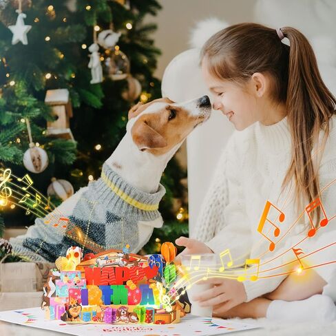 3D Musical Birthday Cards with Lights & Blowable Candle, Pet Dog Theme Funny Birthday Greeting Card, Dog Mom or Dad Bday Popup Cards for Husband Wife Friend and Every Dog Lover Play Song 'HAPPY BDAY' in Kuwait