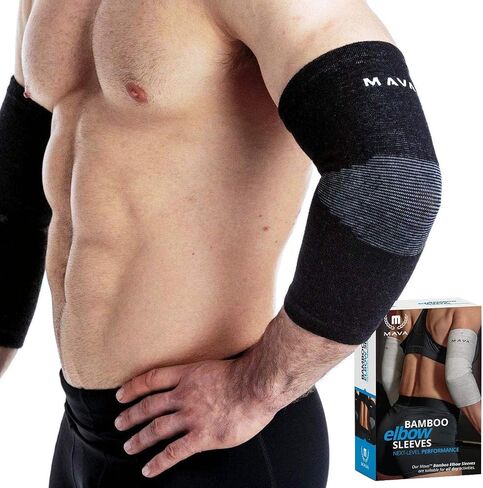 Mava Sports Elbow Sleeve Weightlifting Bamboo Elbow Brace Compression Support Sleeve for Tendonitis, Tennis, Golf Elbow Treatment - Reduce Elbow Joint Pain in Saudi Arabia