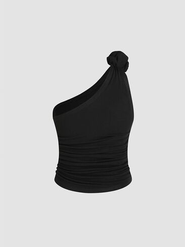CIDER Asymmetrical Rosette Ruched Crop Top in Saudi Arabia