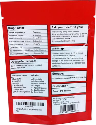 Travel RX Medicine Kit - Bulk Travel Medicine Kit with Individually Wrapped Medicine & Bag for Indigestion, Motion Sickness & More by Real Vitamins (1 Kit) in Saudi Arabia