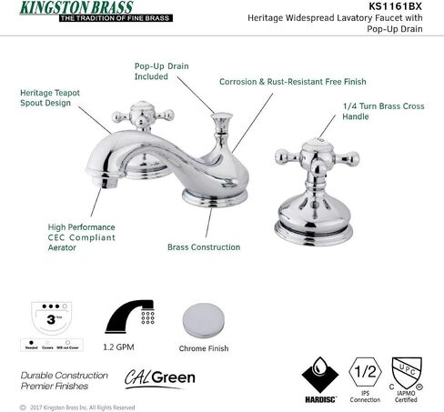 Kingston Brass KS1167BX 8 in. Widespread Bathroom Faucet, Brushed Brass in Saudi Arabia