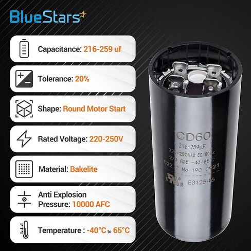 الإصدار الأصلي 216-259 فائق التوهج MFD 220-250 VAC 50/60 هرتز SC0080 CD60 جزء استبدال مكثف تشغيل المحرك الدائري من BlueStars - مناسب تمامًا لأي علامة تجارية بنفس سعة السعة والجهد in Kuwait