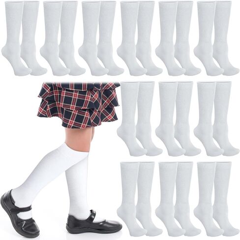 Janmercy 12 Pairs Knee High Socks for Girls Kids School Uniform Socks Breathable Seamless Long Tube Socks for Uniform Dresses in Saudi Arabia