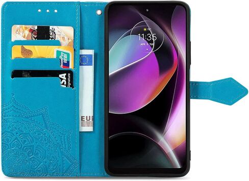 حافظة محفظة لهاتف Moto G Power 5G 2024، حافظة قلابة من جلد البولي يوريثان مزخرفة بزهور ماندالا وحزام معصم وفتحات بطاقة فوليو ومسند مغناطيسي وغطاء هاتف واقٍ لهاتف Motorola Moto G Power 5G 2024 أرجواني in Saudi Arabia