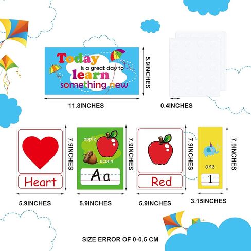 58 Pieces Educational Preschool Cards Kids Early Learning Poster Alphabet Number Colors and Shapes Bulletin Board Decoration Kindergarten Classroom Learning Card with Glue Point Dot (Fresh Style) in Saudi Arabia