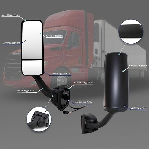 مرآة باب لـ FREIGHTLINER CASCADIA، مجموعة مرآة باب سوداء مُدفأة بمحرك من جانب السائق لـ FREIGHTLINER CASCADIA 2008-2017 (كروم (فضي)، يسار) in Kuwait