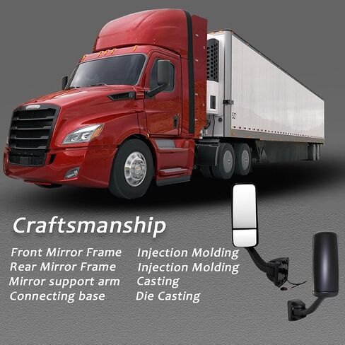 مرآة باب لـ FREIGHTLINER CASCADIA، مجموعة مرآة باب سوداء مُدفأة بمحرك من جانب السائق لـ FREIGHTLINER CASCADIA 2008-2017 (كروم (فضي)، يسار) in Kuwait