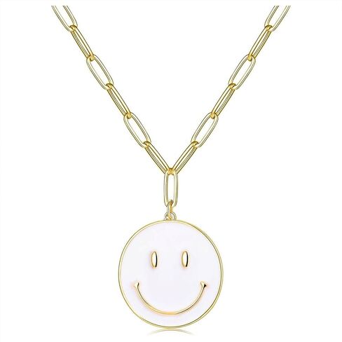 MiniYoSeixer Smile قلادة قلادة، ملون ابتسامة الوجه مشبك ورق سلسلة قلادة لطيف جولة العصرية قلادة قلادة Preppy مجوهرات للنساء الفتيات in Saudi Arabia