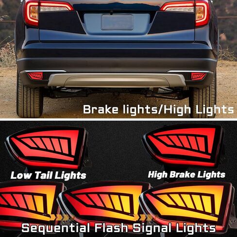 عاكسات المصد الخلفي LED باللون الأحمر مصابيح ضوء الفرامل الخلفية المتوافقة مع Honda Pilot 2019 2020 2021 2022 EX EX-L Touring Accessories in Kuwait