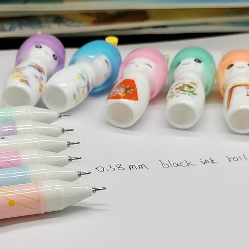 Baby bells Cartoon Small Fresh Japanese Doll colored gel pens, writing 0.38mm black ink roll pen (12PCS) in Saudi Arabia