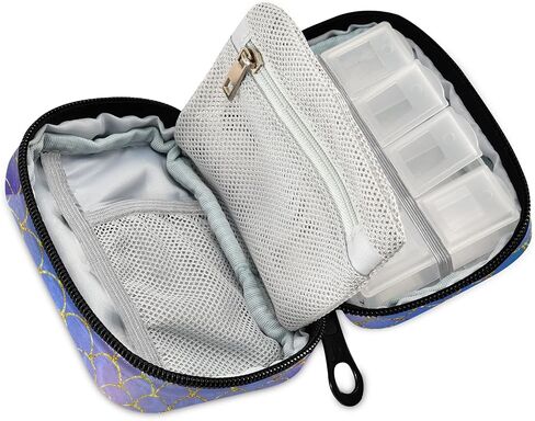 Naanle Vintage Sunflower Bee Pill Box 7 Day Pill Case Travel Pill Organizer Bag with Zipper Portable Weekly Case Compact Size for Vitamin Supplement Holder in Kuwait